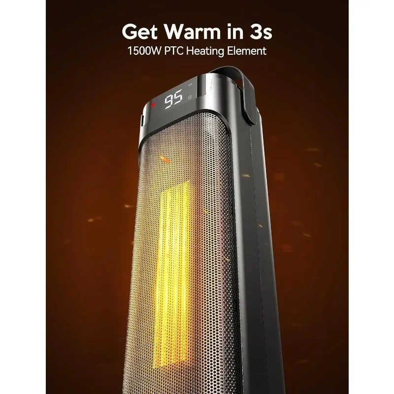 Portable Space Heater with Thermostat Remote Control Timer Oscillation Overheat and Tip-Over Protection