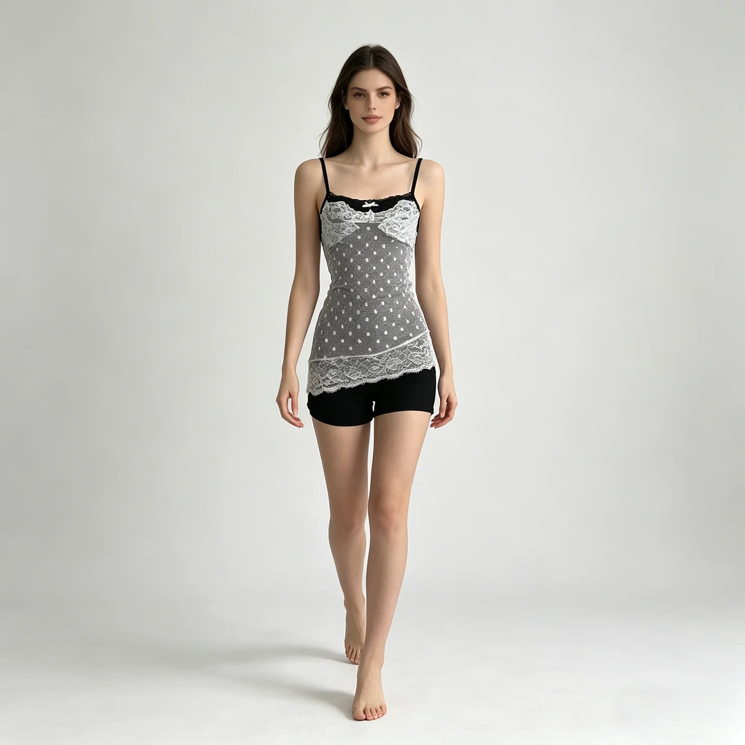 

LIMO 2026 New Polka dot mesh, delicate lace trim. Y2K style Romantic & chic, perfect for layering & daily wear.
