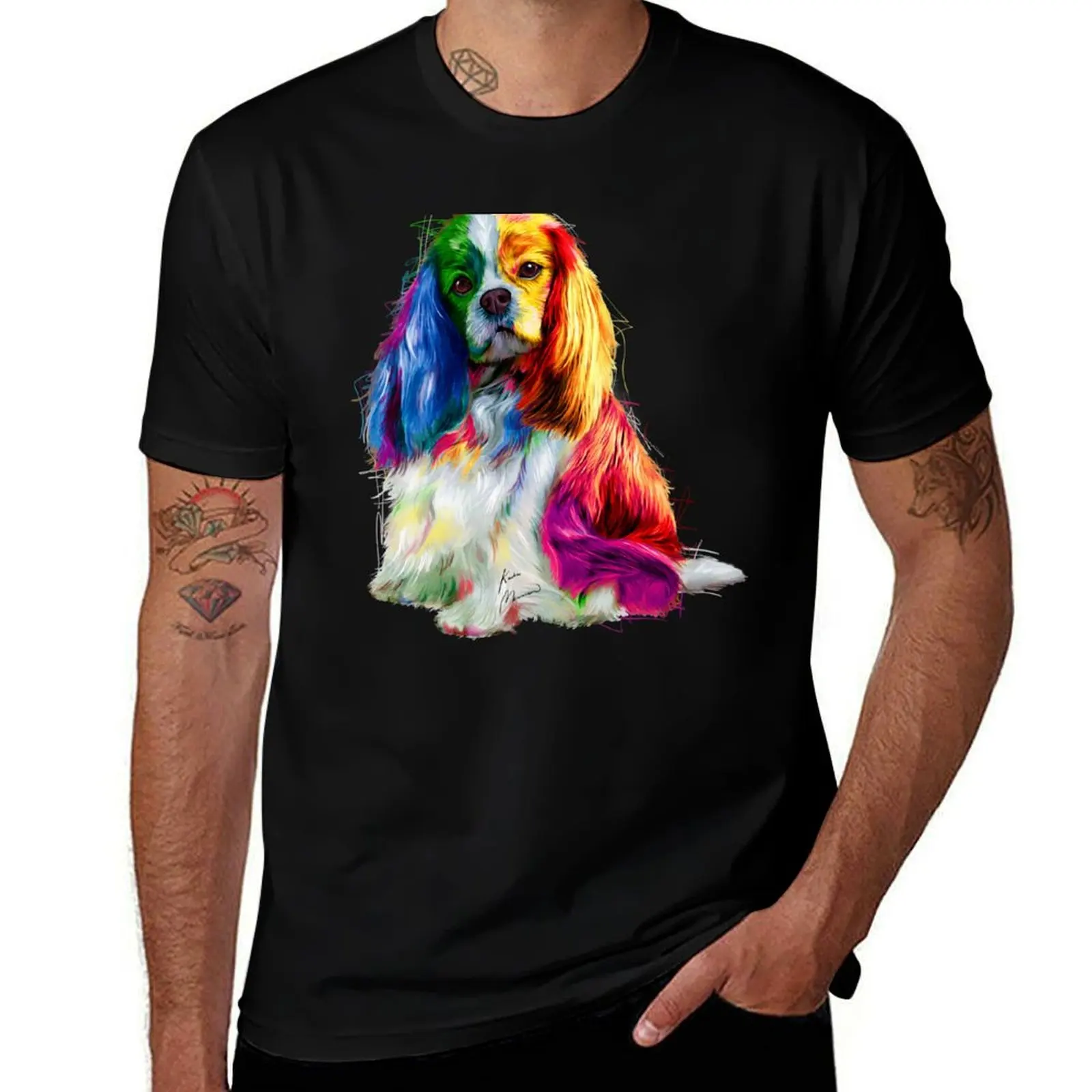 

Футболка с художественным принтом Cavalier King, мужская роскошная футболка, мужские повседневные мужские футболки, высококачественная футболка люксового бренда