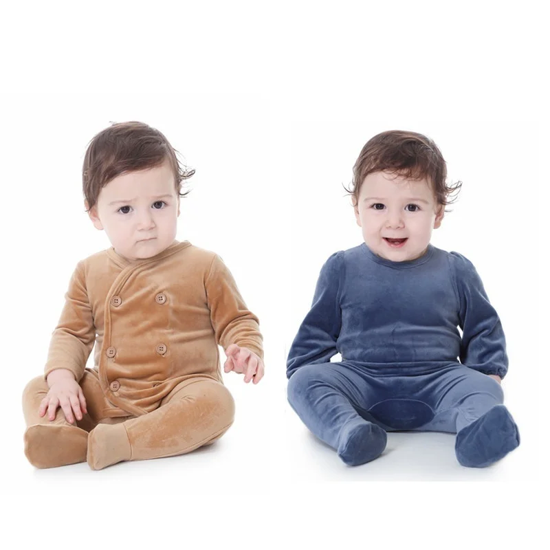 

AP velour fall winter velour baby girls boys romper clothes kids baby casual soft velour footie