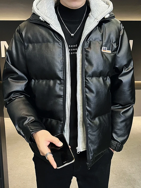 

Мужская зимняя хлопковая куртка, свободная куртка из искусственной кожи с капюшоном, двухсекционное пальто, теплое молодежное модное длинное пальто на молнии све