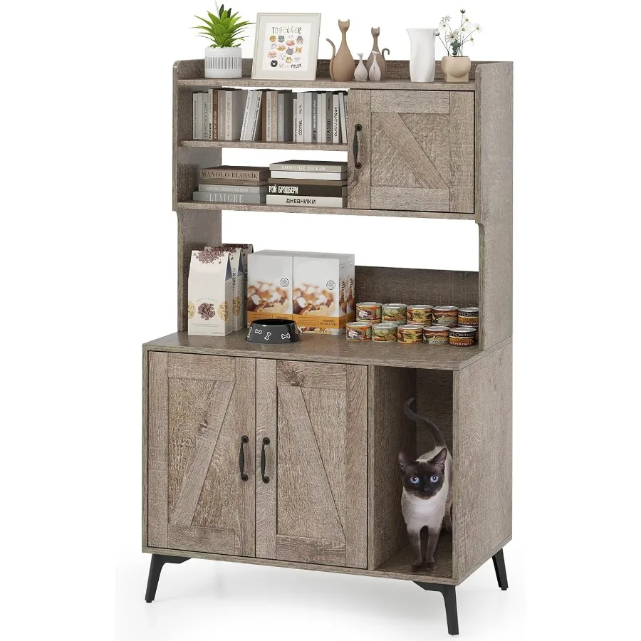 

52-дюймовый современный деревянный корпус для кошачьего туалета со встроенной полкой для хранения и скрытым дизайном, идеально подходящий для домашних кошек O