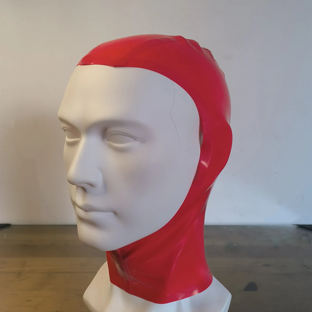 [Customizable] Latex hooded mask Red No Cover Style - Handmade