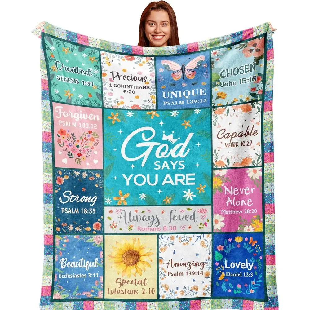 Floral Christian Theme Throw Blanket, Inspirational Gift for Women, Soft Blanket for Mom Sister Daughter