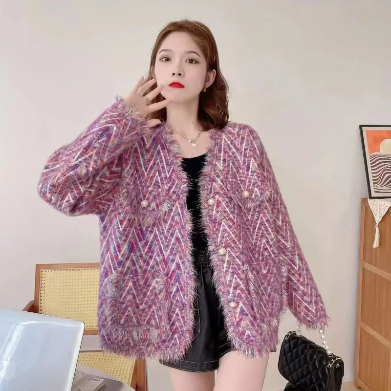 

Свободный высококачественный топ с бахромой, французский вязаный свитер и пальто-кардиган. Новое осенне-зимнее женское пальто в стиле копия норки.