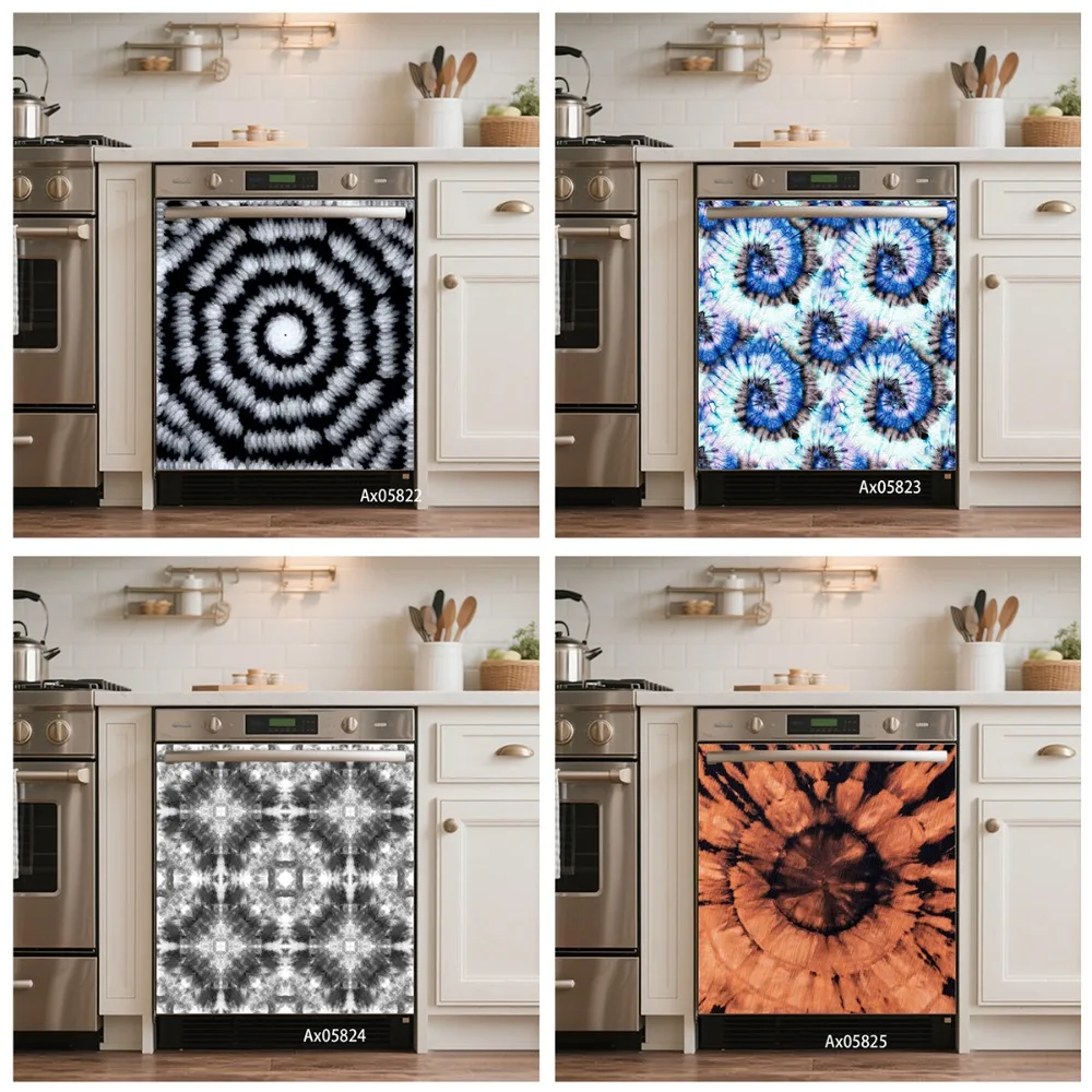 Boho Tie Dye Spiral Shibori Gradient Dishwasher Sticker Self Adhesive Hippie Teen Cabinet Washer Wall Decals Home Decoration