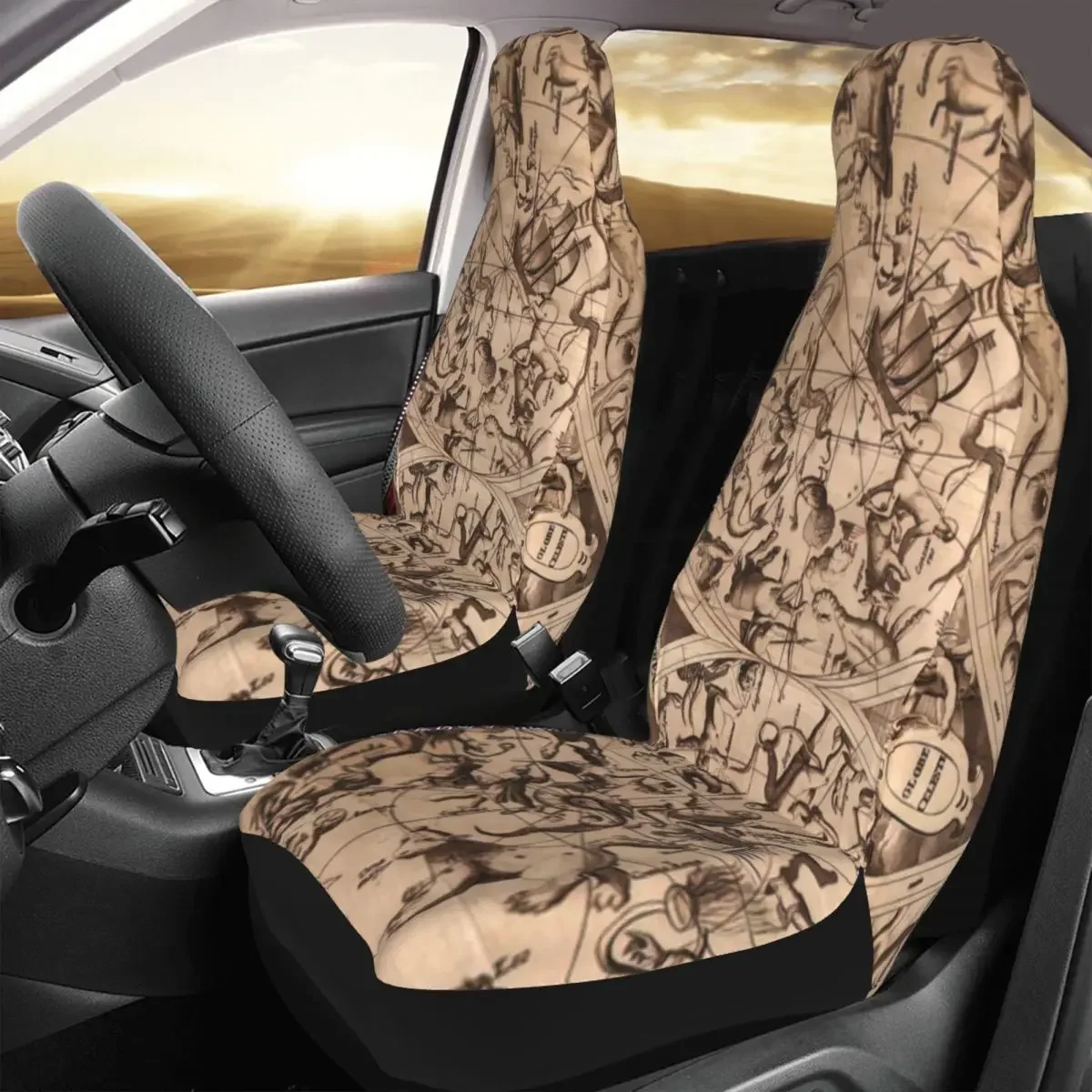 Constellation Map Retro Car Seat Cover Custom Printing Universal Front Protector Accessories Cushion Set