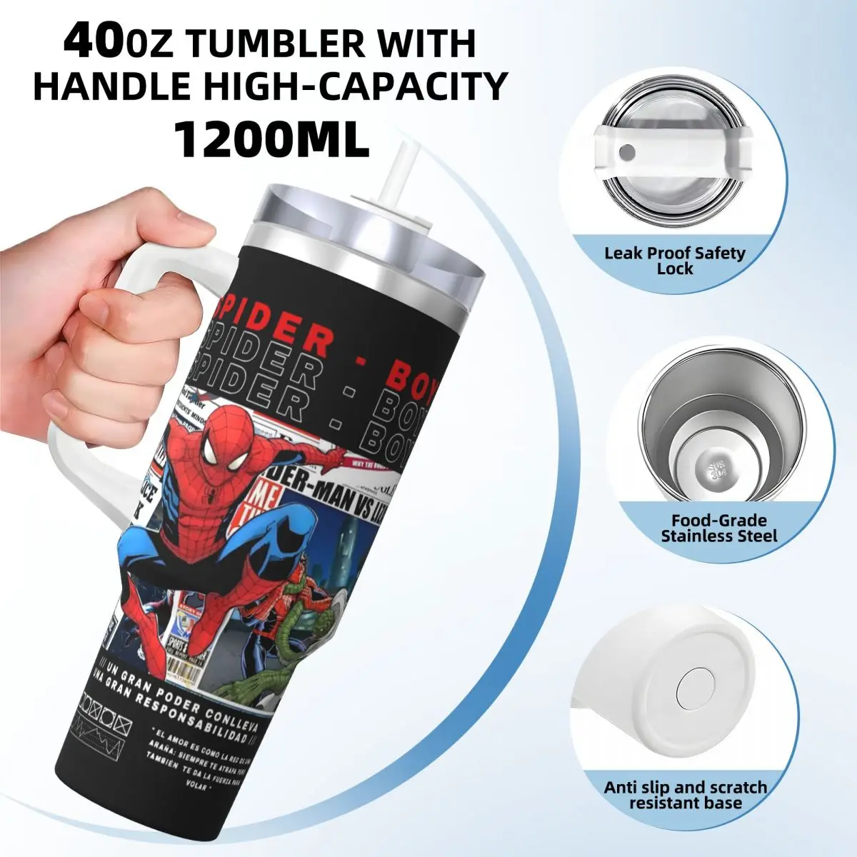 Spider-Man Stainless Steel Tumbler Spider Man American Cartoon Comic Mugs Cup Large Coffee Mug Cold Drink Milk Tea Water Bottle