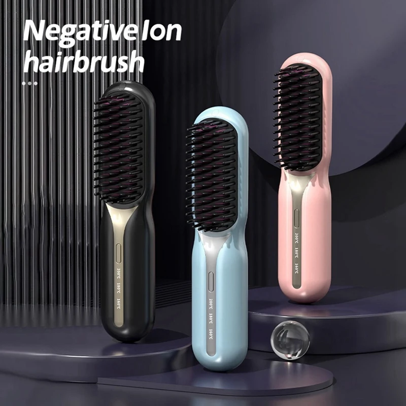 Cordless Hair Straightener Hot Heating Comb Professional Electric Brush For Hair Smoothing Iron Negative Ion Hair Care