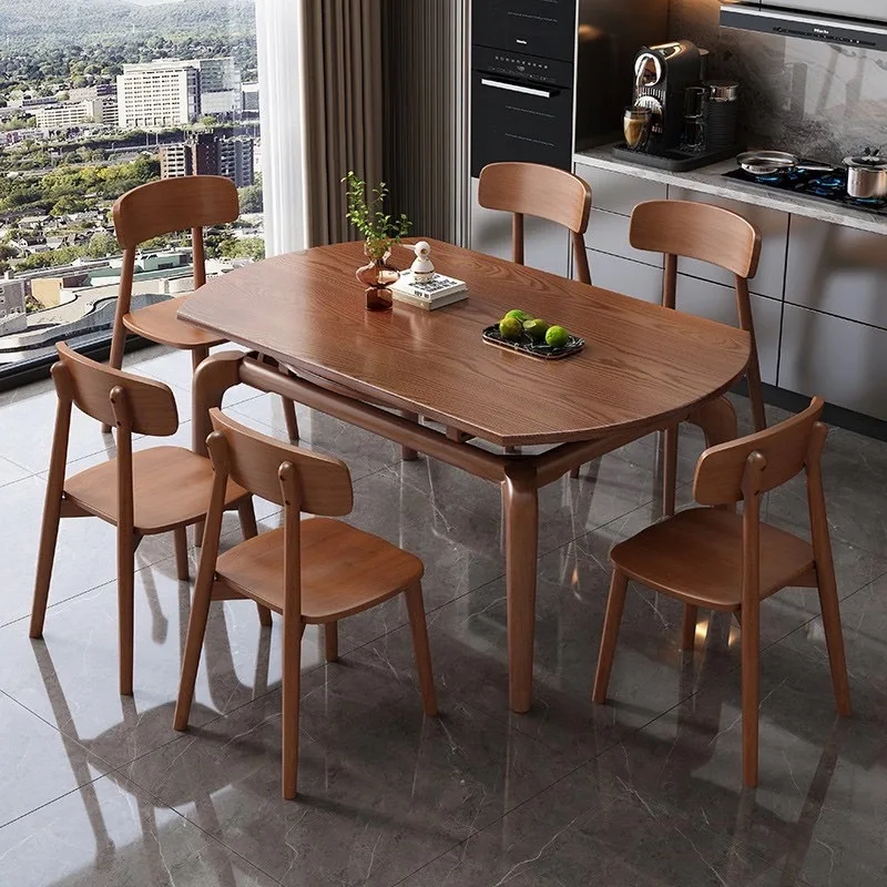 All solid wood ash wood dining table Chinese antique square and round dual-purpose folding dining table and chairs retractable