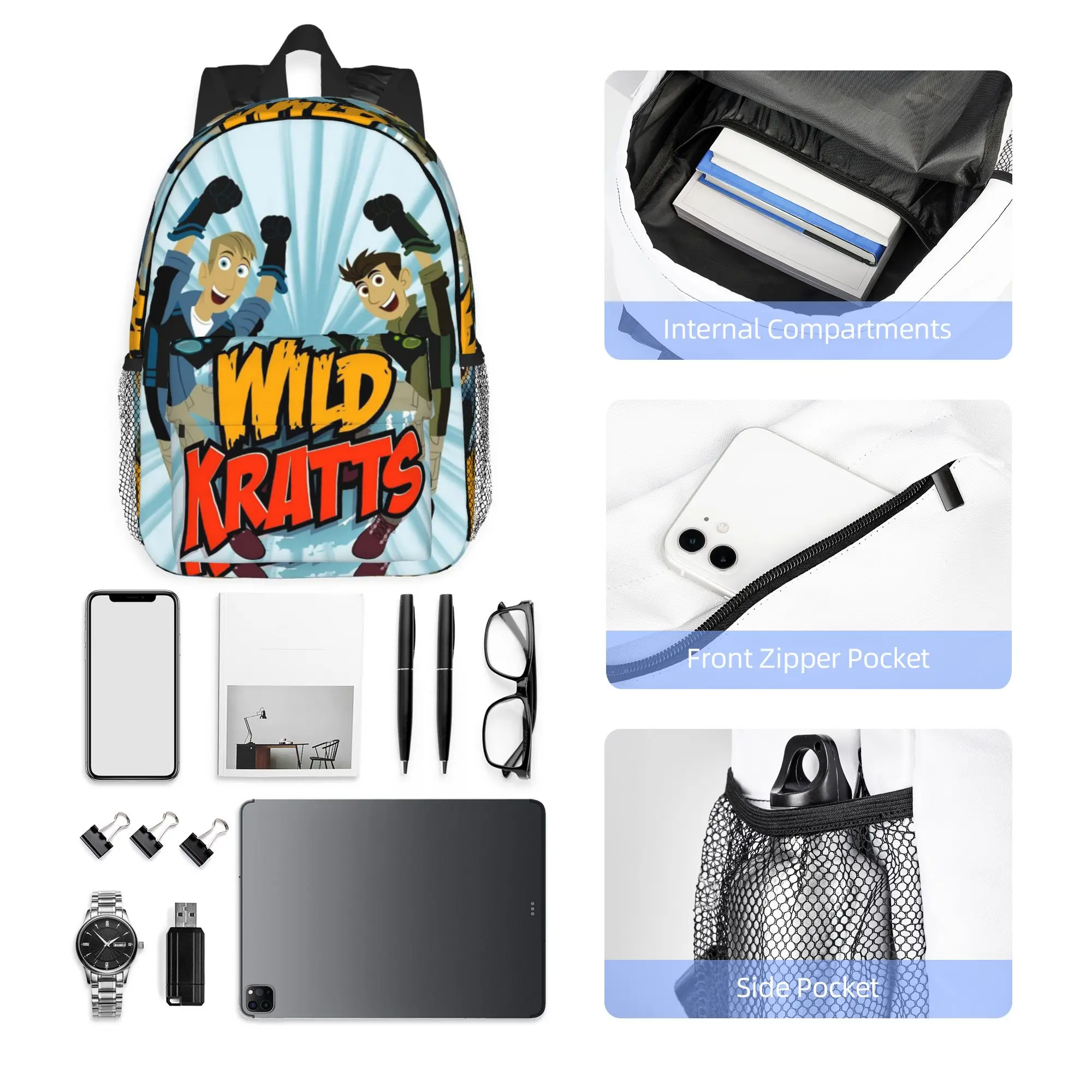 Pattern Logo Wild Kratts Backpack Hot Sale Daypack Large Capacity Boys Girls BookBag Shoulder Bags for Men Women School Bag