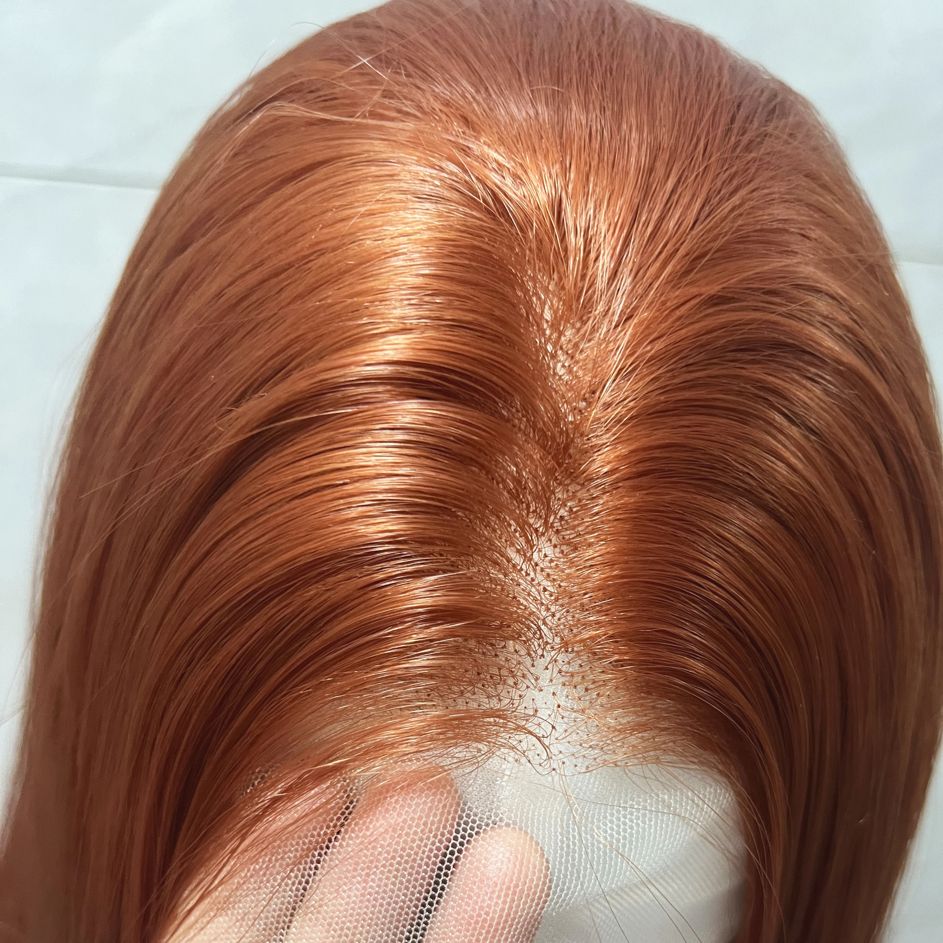 Темно-оранжевый парик фронта шнурка 26 дюймов 13x4 Фронтальный рыжий длинный прямой синтетический парик шнурка высокотемпературные волокна для косплея