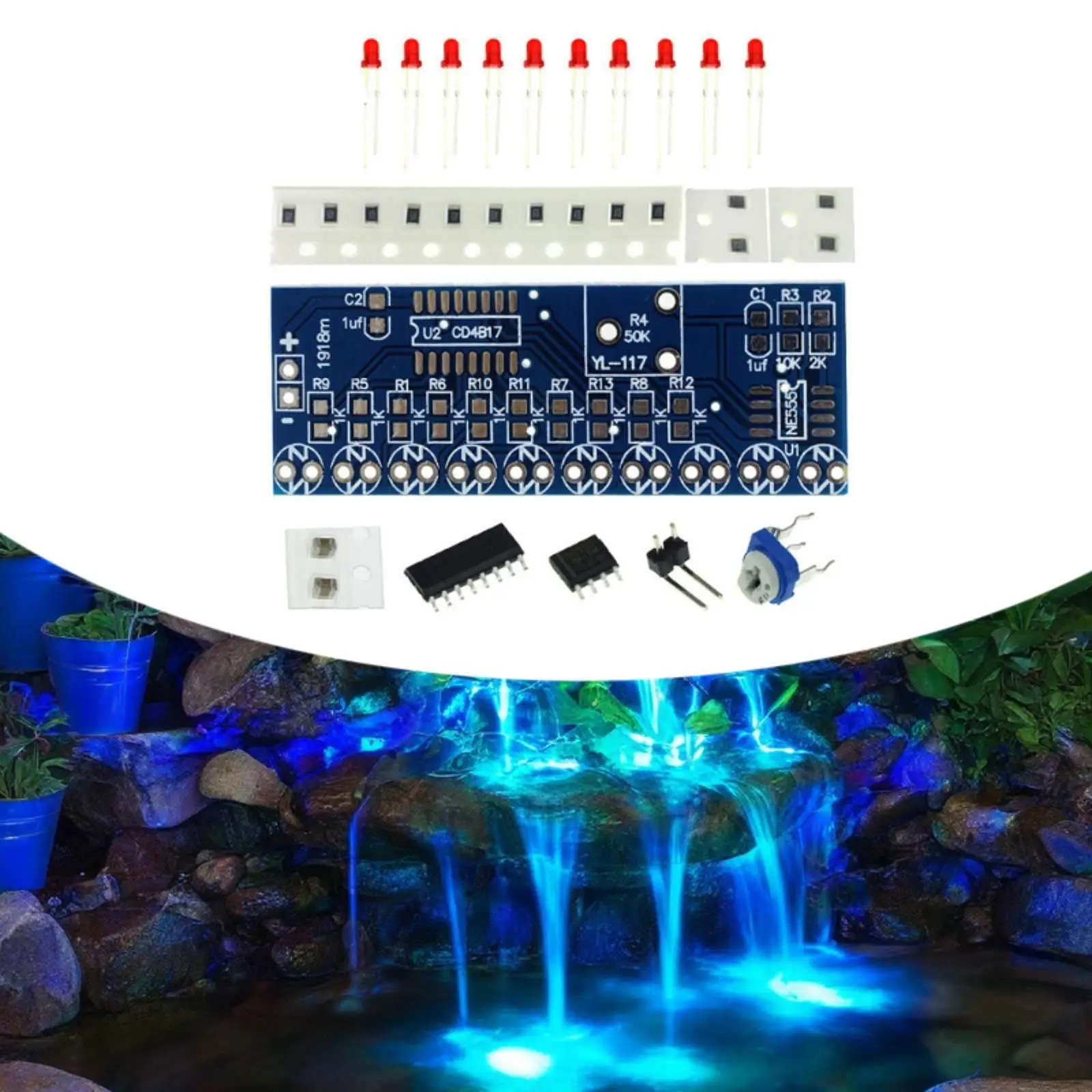 

Ne555 CD4017 LED Water Flowing Light Module High Performance LED Running Light Board for Hobbyist Circuits Stem Learning