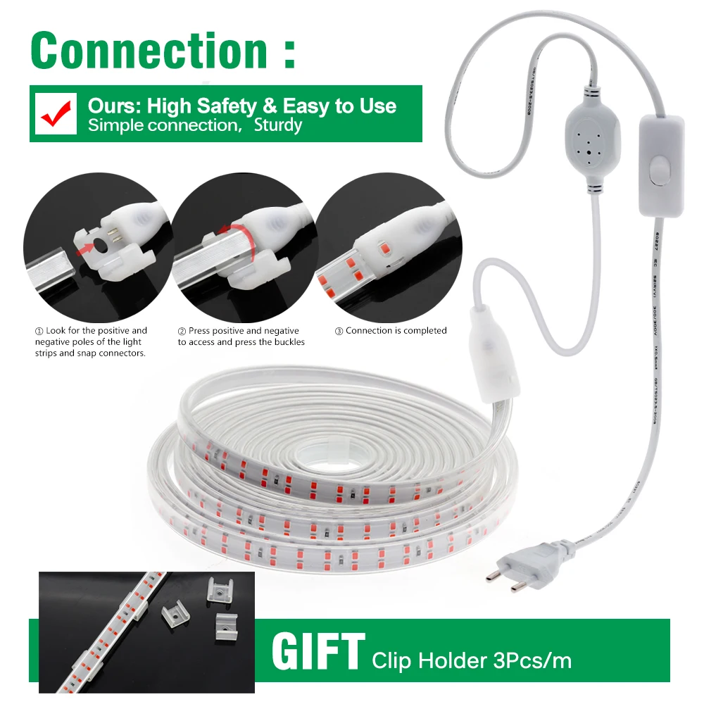 220V Full Spectrum LED Grow Light Strip SMD2835 For Greenhouse Tents Double Row LED Light For Plants Seeding