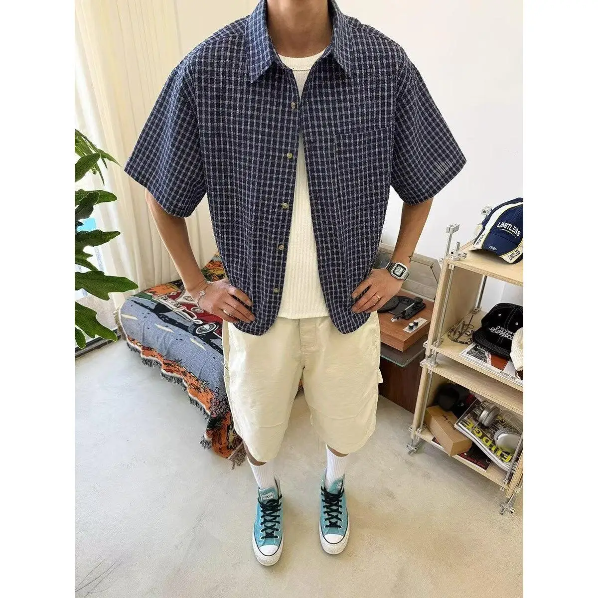 

Retro Men's irt Summer Faion Hong Kong Sle Loose Fun Design Interest New Model Upper Apparel Outerwear Polyester Fiber