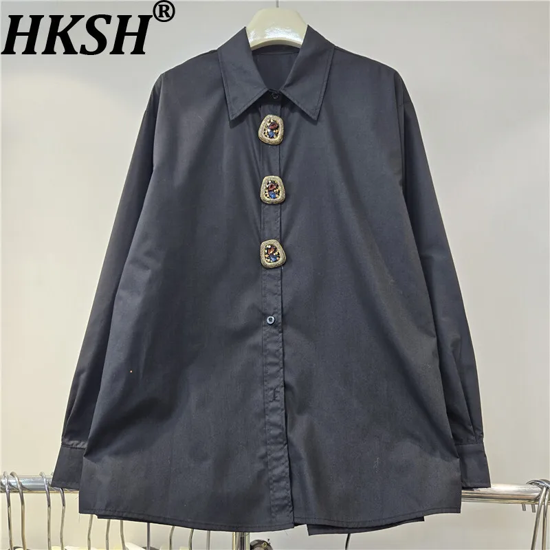 

HKSH весенне-осенняя новая женская рубашка с отложным воротником и длинными рукавами на пуговицах, элитная модная элегантная блузка, повседневные топы Ins HK13279