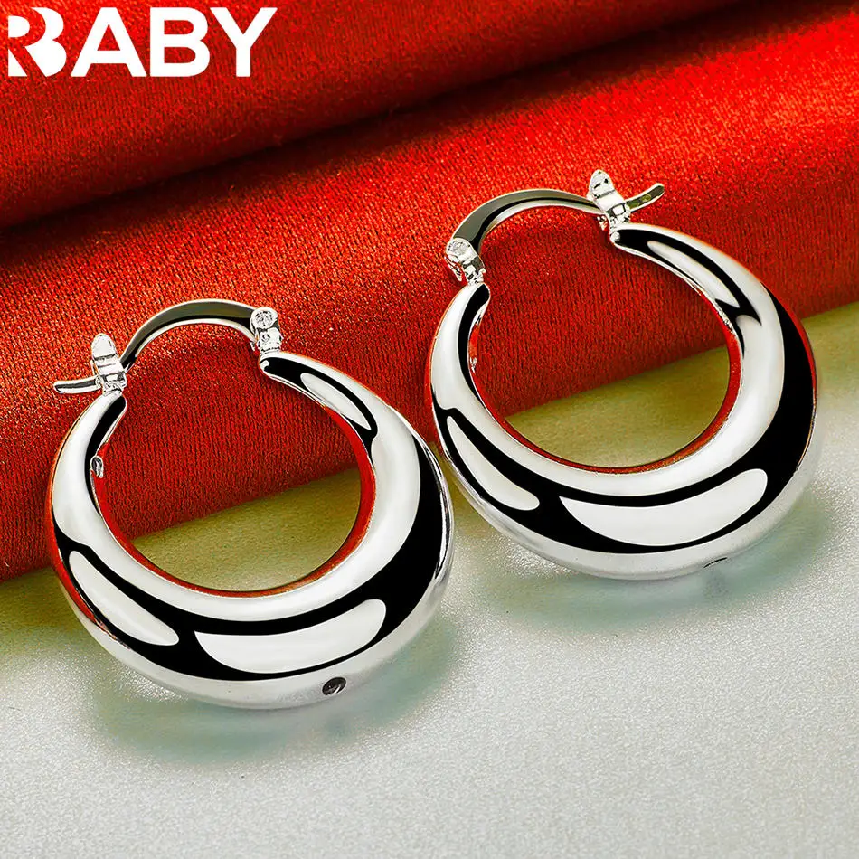 

URBABY 925 Sterling Silver 30mm Round Water Drop Hoop Earrings For Women Fashion Classic Jewelry Engagement Wedding Accessories