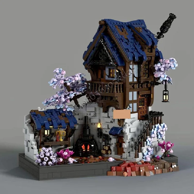 2626개 조각 워터밀 중세 판타지 디스플레이 시리즈 모듈형 창의적 거리 풍경 MOC 모델 맞춤형 어린이 DIY 퍼즐 장난감 선물