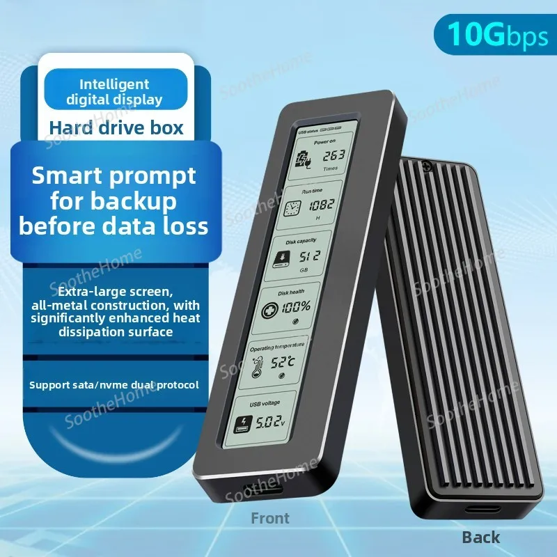 M.2 Hard Drive Enclosure,NVME/NGFF Dual-Protocol,Portable SSD Case with Screen,Smart Digital Display & Health Monitoring Foscam