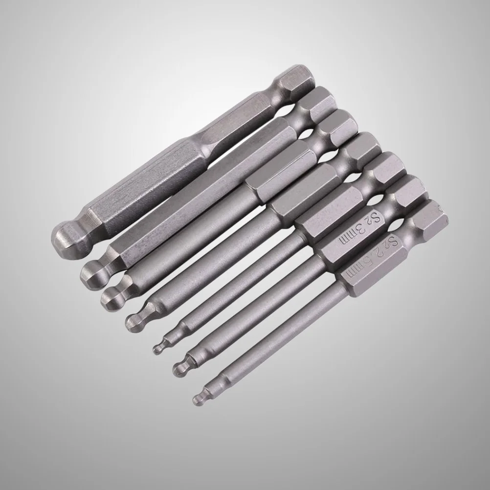 

7Pcs Ball End Bit Set High Quality Steel Magnetic Tips 2Mm 2.5mm 3Mm 4Mm 5Mm 6Mm 8Mm 65Mm for Cordless Screwdrivers and Drills