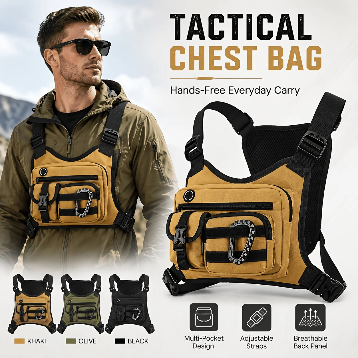Tactical Chest Vest Pack Multi-Pocket Sports Bag Vest With Adjustable Shoulder Strap Hands-Free Bag Cycling Hiking Outdoor Gear