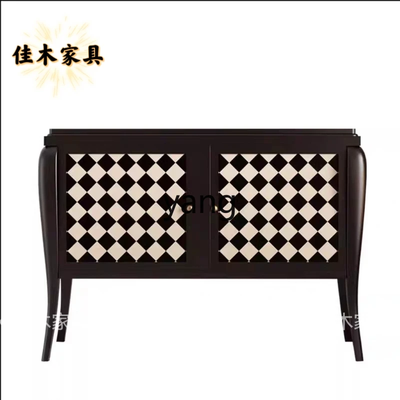 Yhl Solid Wood Sideboard Double Door Black and White Grid Storage Corridor Model Room Entrance Cabinet Hall Cabinet Wine Cabinet