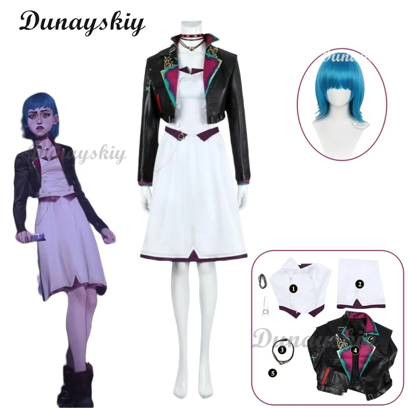 

Game Arcane Season 2 Jinx Cosplay Older Powder Cosplay Costume Wig LOL Disguise Outfits Jacket Battle Coat Dress Halloween