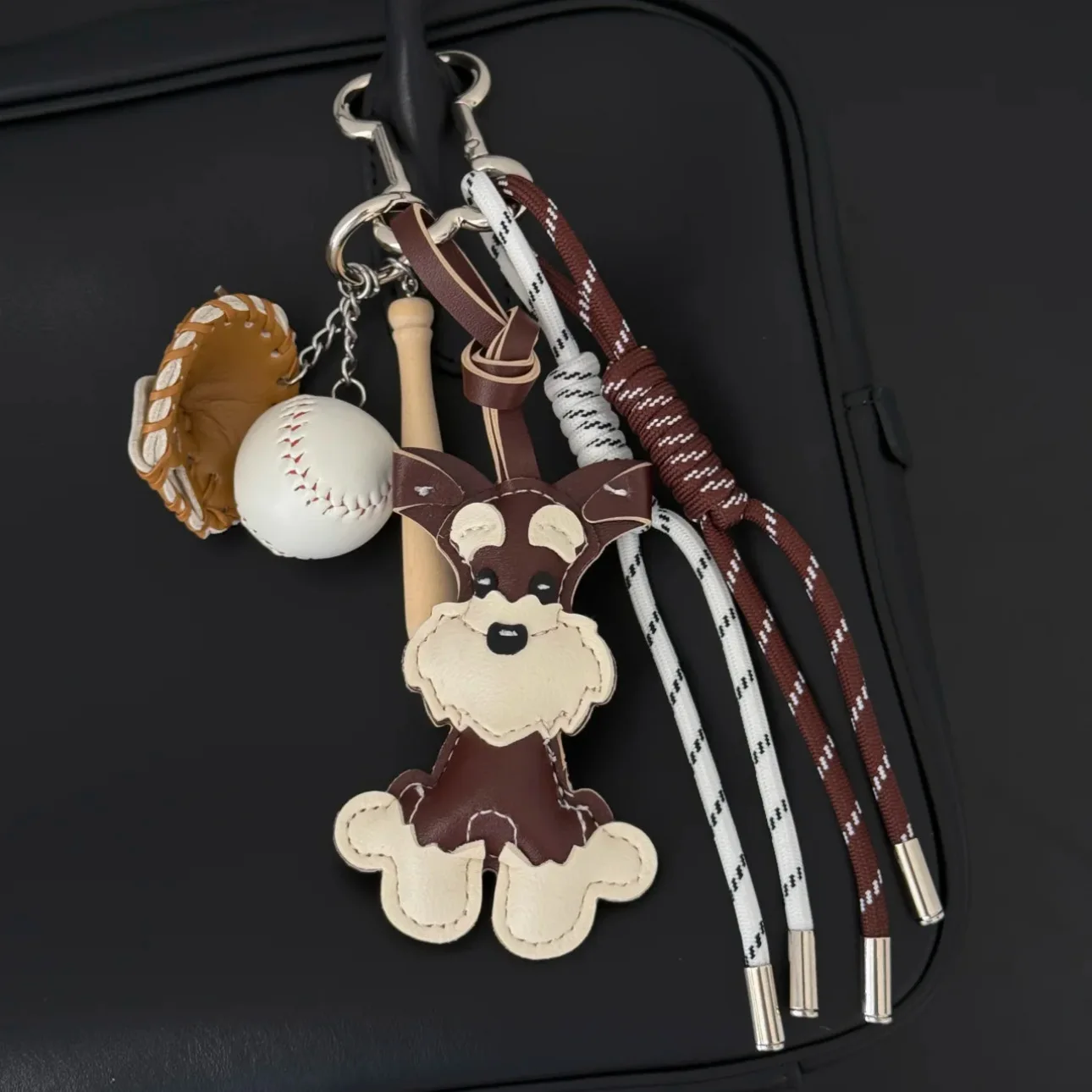 Cute Schnauzer Dog Keychain Baseball Braided Rope Bag Car Pendant Fashion Tennis Sports Accessories Gift For Women Friends