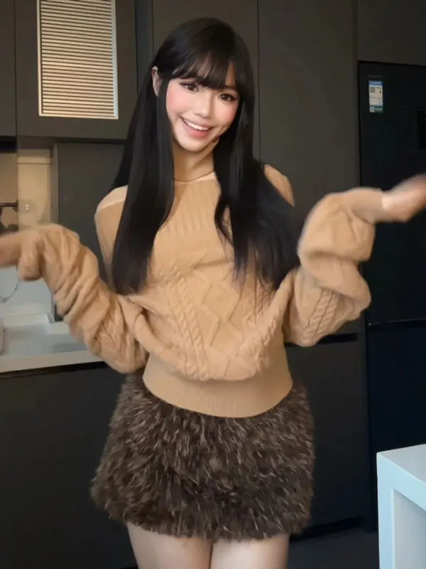 

Ретро-комплект из двух предметов: юбка и топ на одно плечо, осенний, комфортный, стандартный крой, хлопок, повседневный стиль