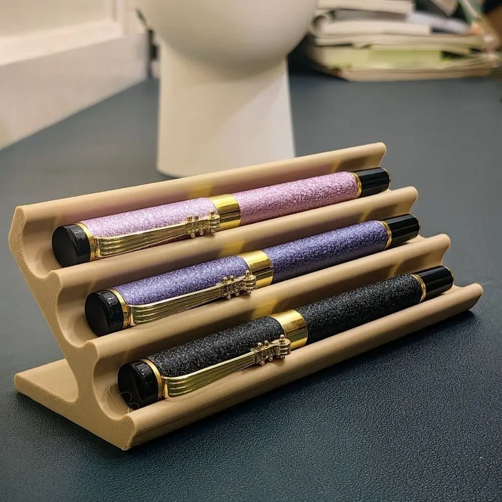 Simple Three-layer Pen Holder Multi-functional Trapezium 3D Pencil Case Desktop Ornament Office Supplies Pen Organizers