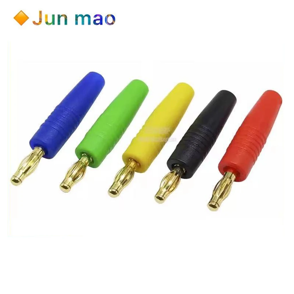 2pcs Pure copper gold-plated 4mm banana plug panel test plug welding power amplifier audio withstand voltage insulation sheath
