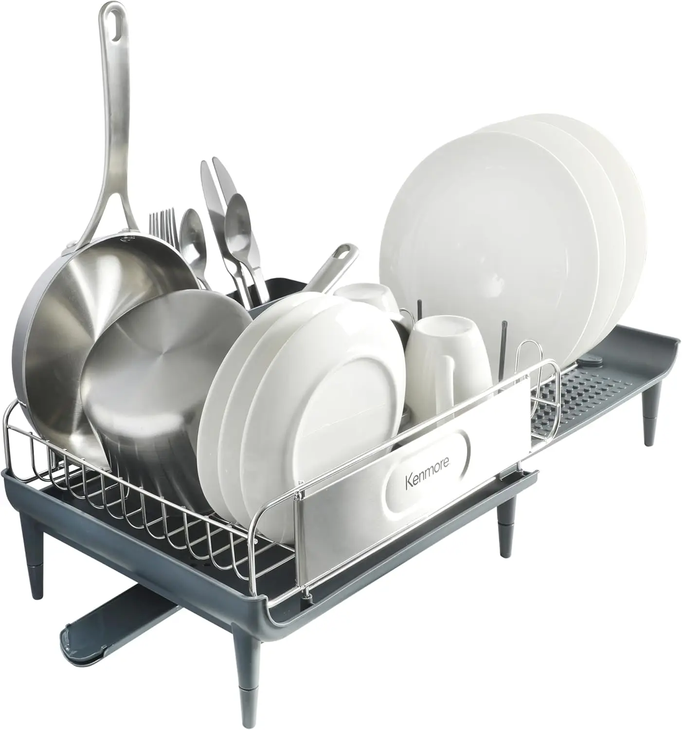 

Expandable Dish Rack with Drain Board, Stainless Steel Rust Resistant for Kitchen Counter