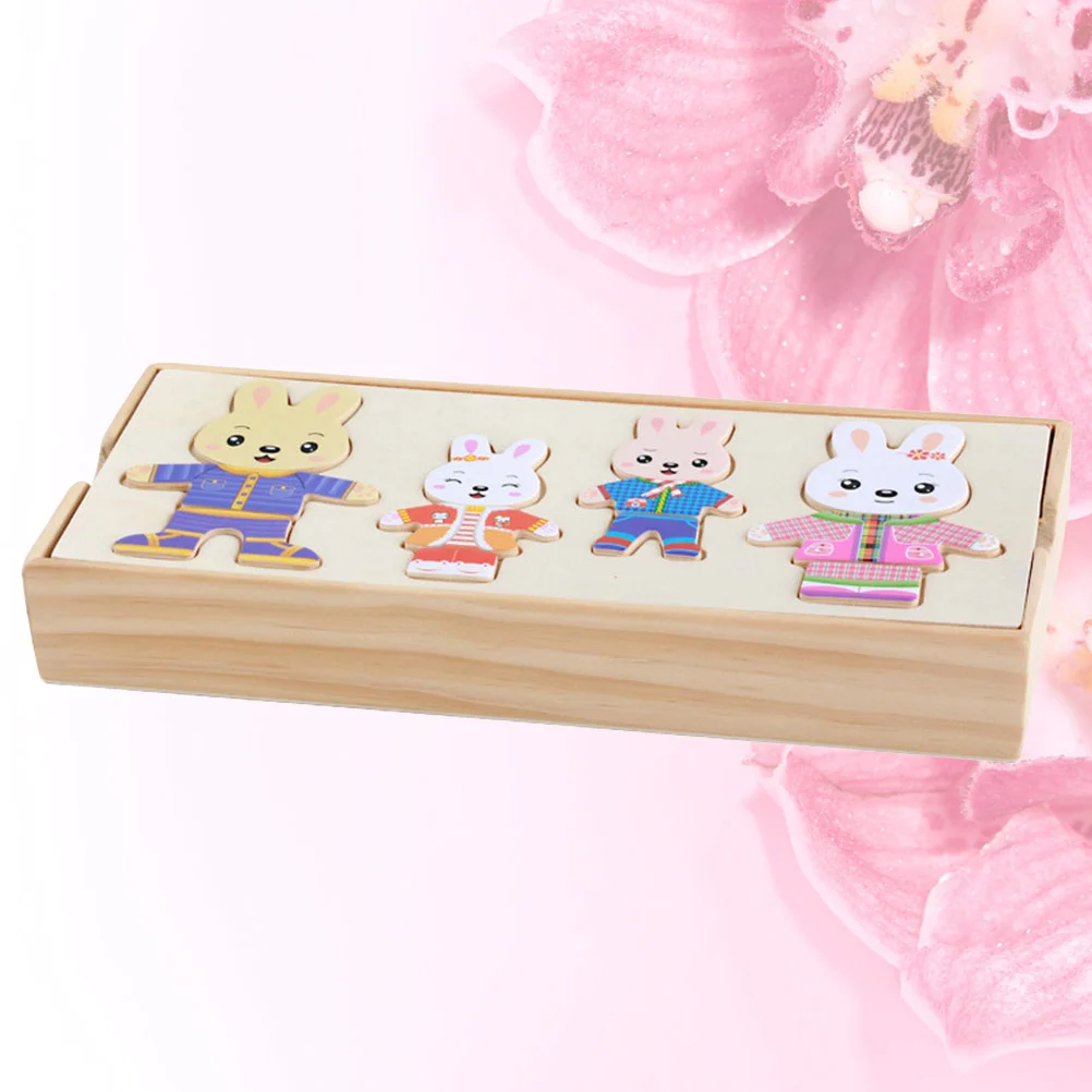 Set da gioco per bambini Puzzle con animali Giocattolo per cambiare vestiti Adorabile grande in legno