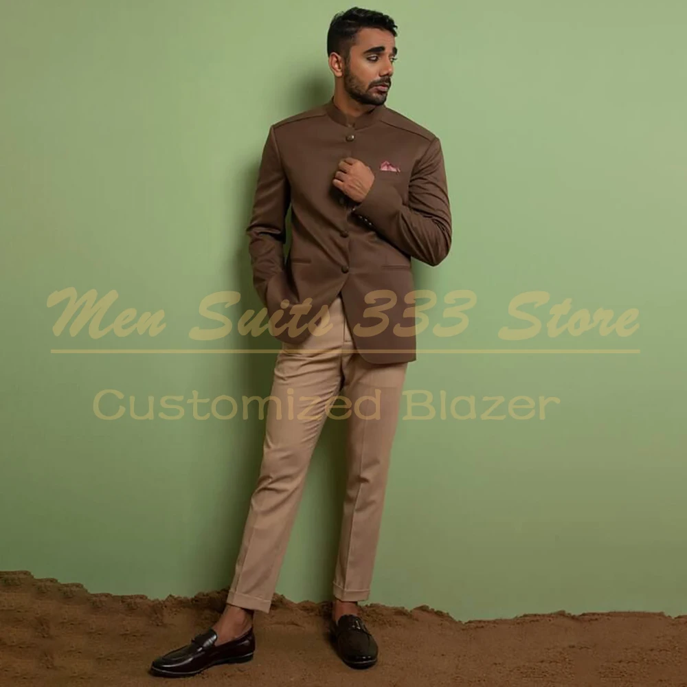 

Мужской индийский костюм-двойка класса люкс: однобортный пиджак-бандхал с воротником-стойкой и брюки, индивидуальный пошив