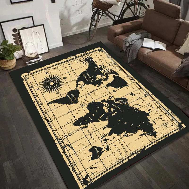 

Vintage World Map Area Rug Compass Pattern Non-Slip Carpet Mat for Living Room Home Decoration Living Room Decoration Bedroom
