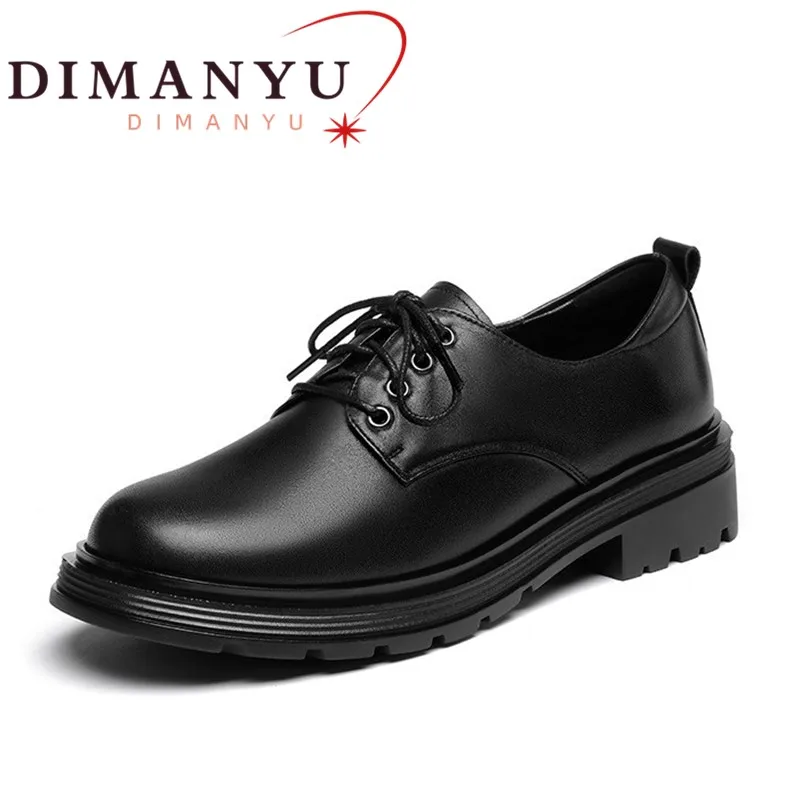 

DIMANYU Women Loafers Spring 2024 New Genuine Leather Women Work Shoes British Style Lace Up Non-slip Ladies Shoes