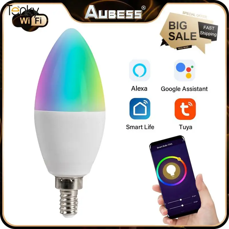 

Tuya Smart Lights Bulb RGBCW 5W E12 E14 LED Lamp Bulbs Smart Home For Home Voice Control Via Alexa Home Smarthings