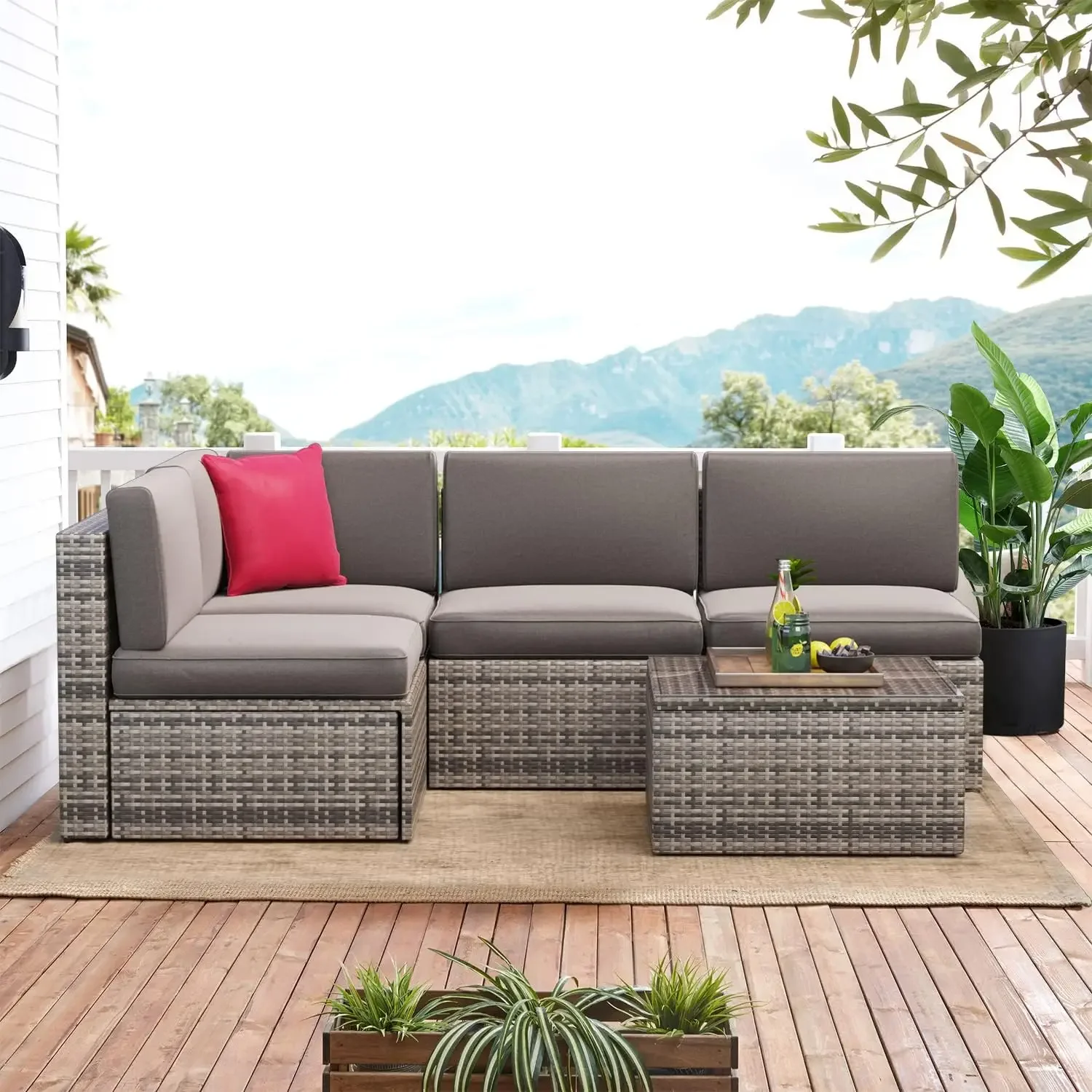 Patio Furniture Set Outdoor Wicker Rattan with Swivel Rocking Chairs Sectional Sofa for Children, Girls and People in Small Size