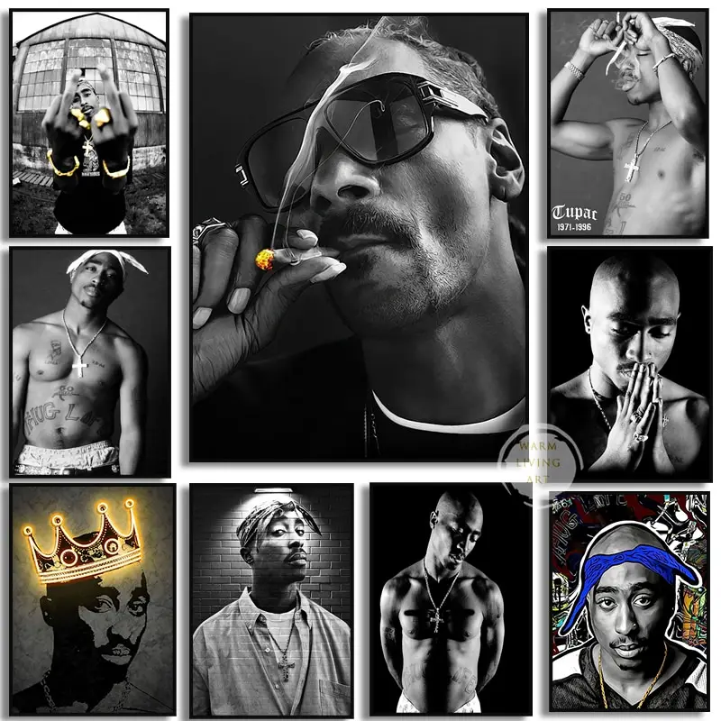 Black and White Tupac Shakur Smoking Poster  Hip Hop Legend PAC Canvas Wall Art  Rapper Icon Home Room Decor