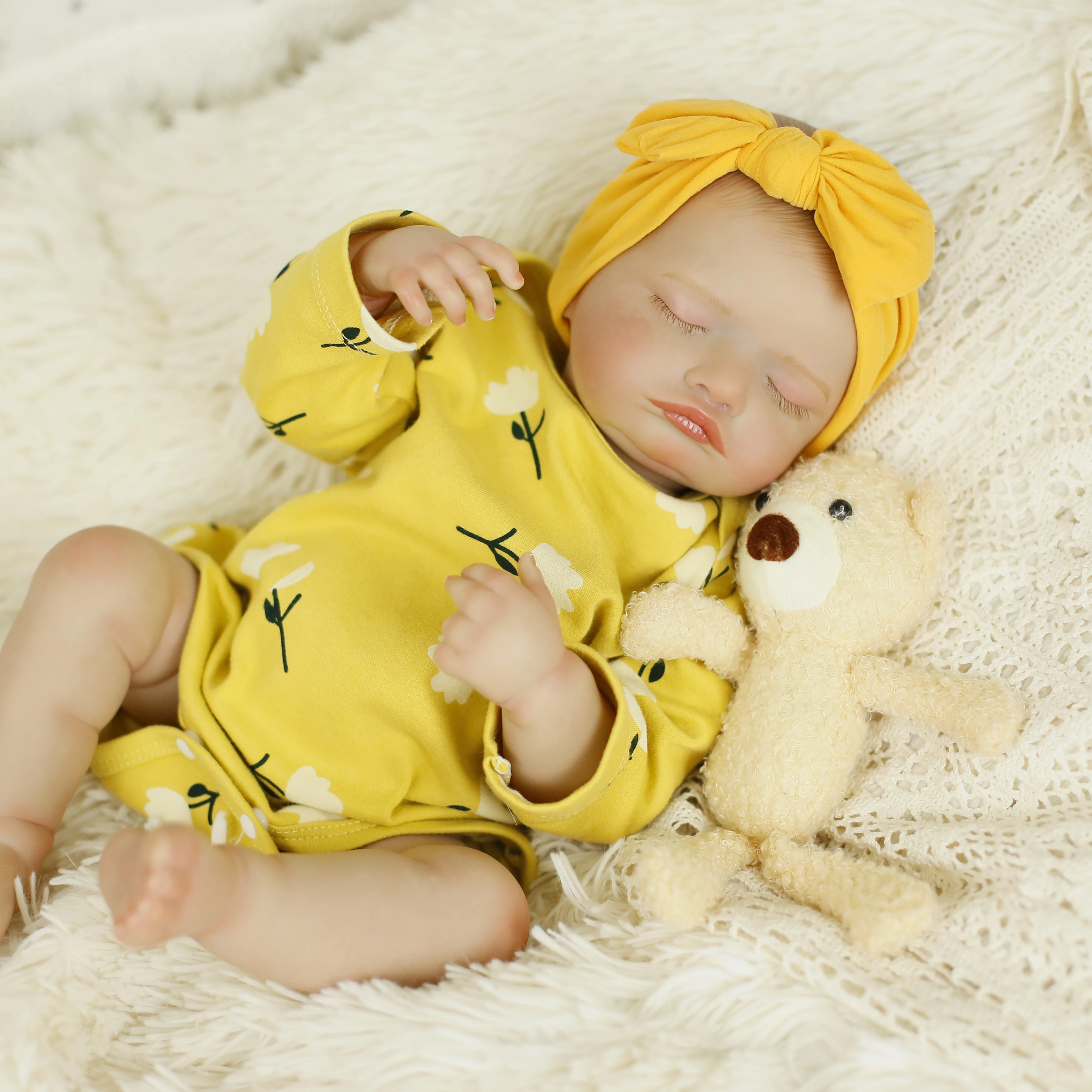 

48CM Realistic Sleeping Newborn Baby Doll Girls Lifelike Full Vinyl Body Soft Touch with Handmade 3D Painted Skin Visible Veins