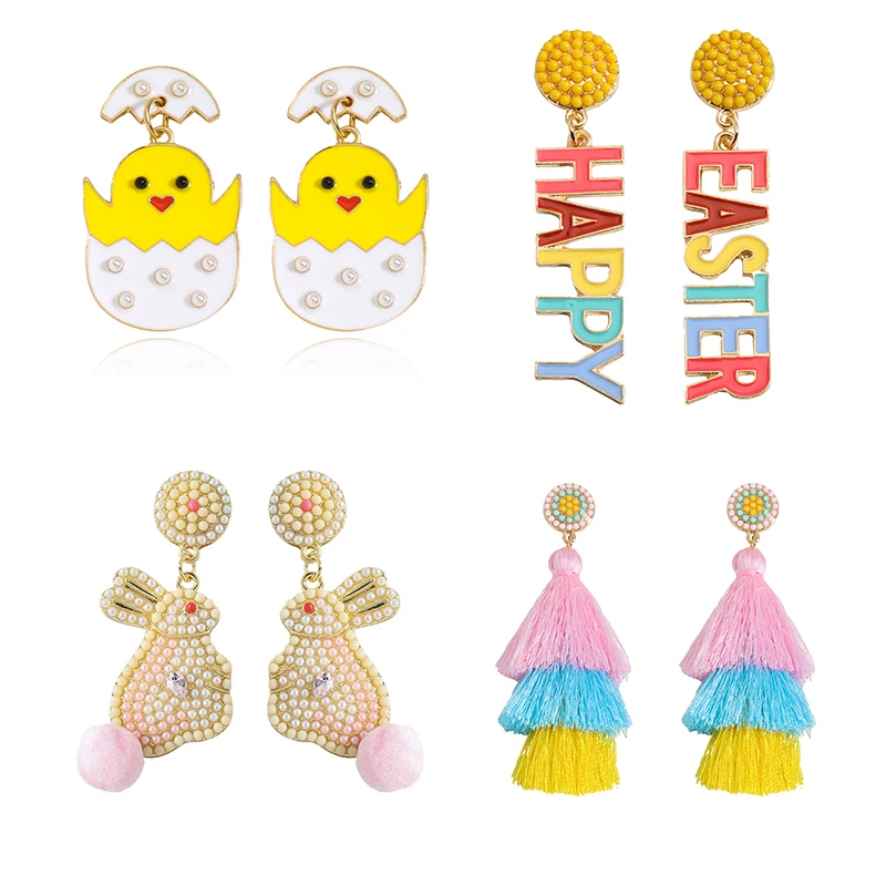 Best Lady Easter Earrings Alloy Pearls Rabbit Egg Shells Chicken Letters Tassels Various Options For You To Match