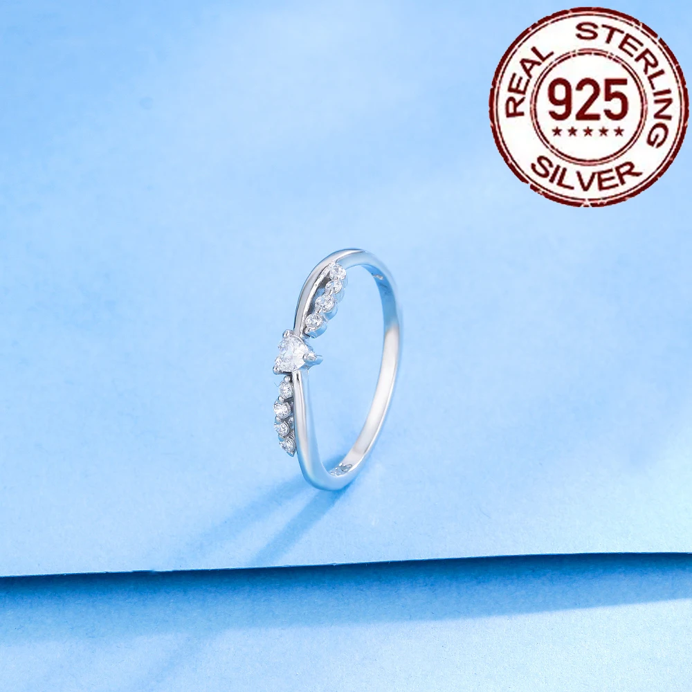 CWWZircons 100% 925 Sterling Silver Heart CZ Wedding Bands Promise Rings for Women Brides Fine Engagement Party Jewellery SR028 — zdjęcie 4