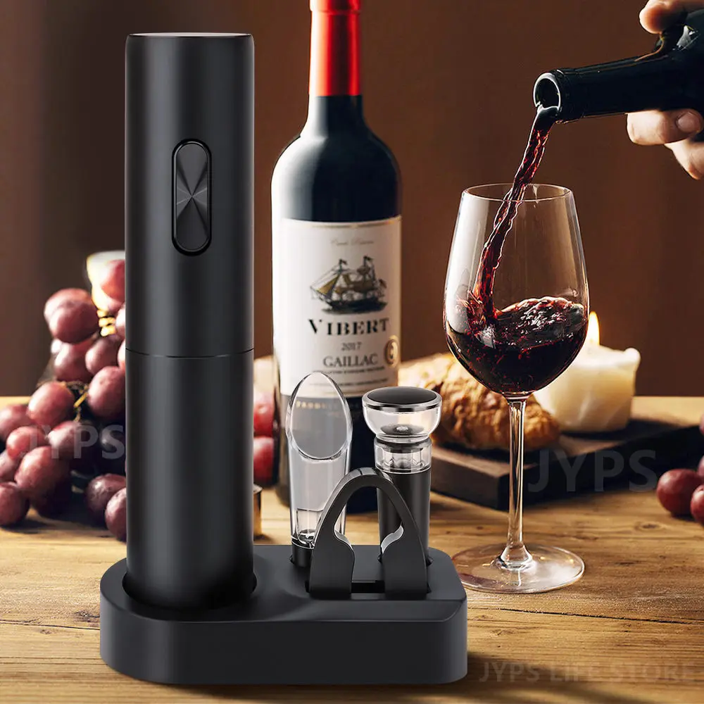 Electric Wine Opener With Foil Cutter Automatic Wine Corkscrew One-click Button Battery Can Opener For Home Party Bar Wine Lover