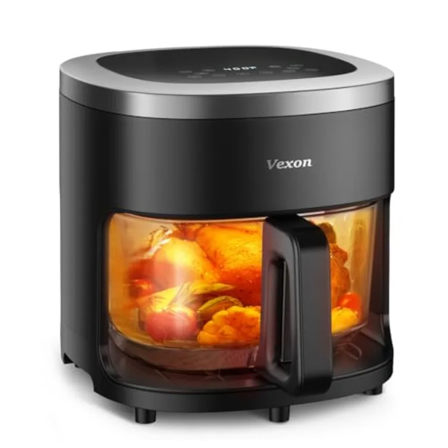 6IN1 Glass Air Fryer4.5QT Air Fryer with Viewing Glass Pot Air Fry Roast Reheat Dehydrate Air Crisp Technology Nonstick Dishwas