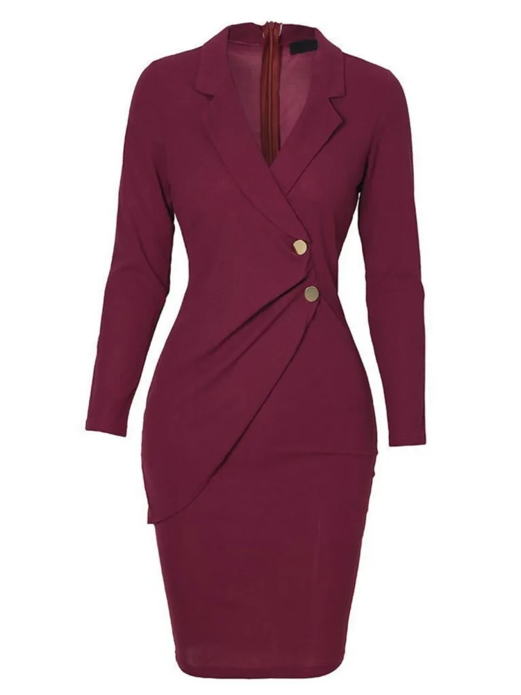 Vestido Midi ajustado con cuello de muescas para mujer, traje elegante de trabajo con escote de muescas, para oficina, otoño e invierno, 2023