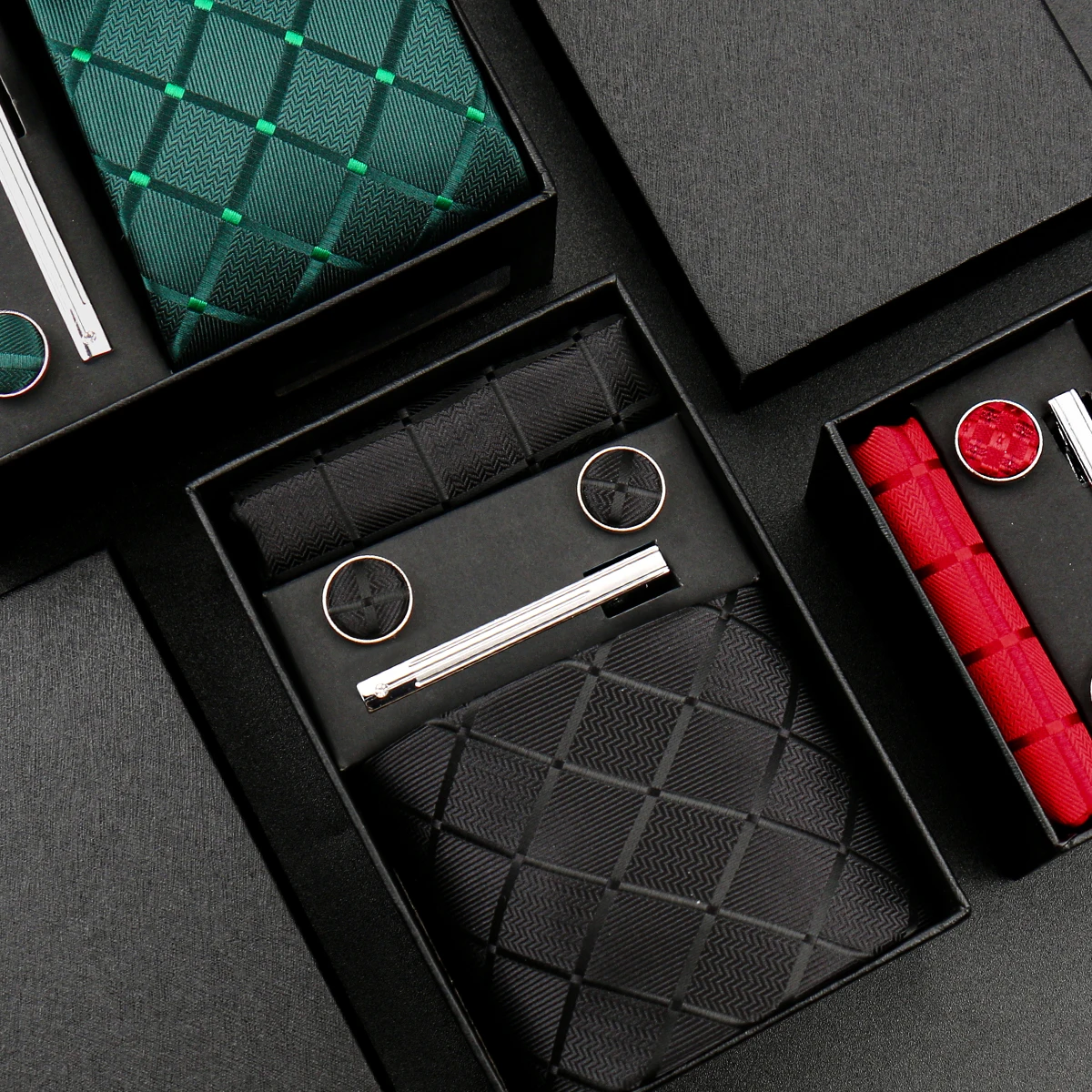 

Роскошный мужской шелковый галстук 8 см в клетку и клетку, нагрудные квадратные запонки, зажим для галстука, подарочная коробка, набор для мужчин, жениха, формальный деловой жаккардовый