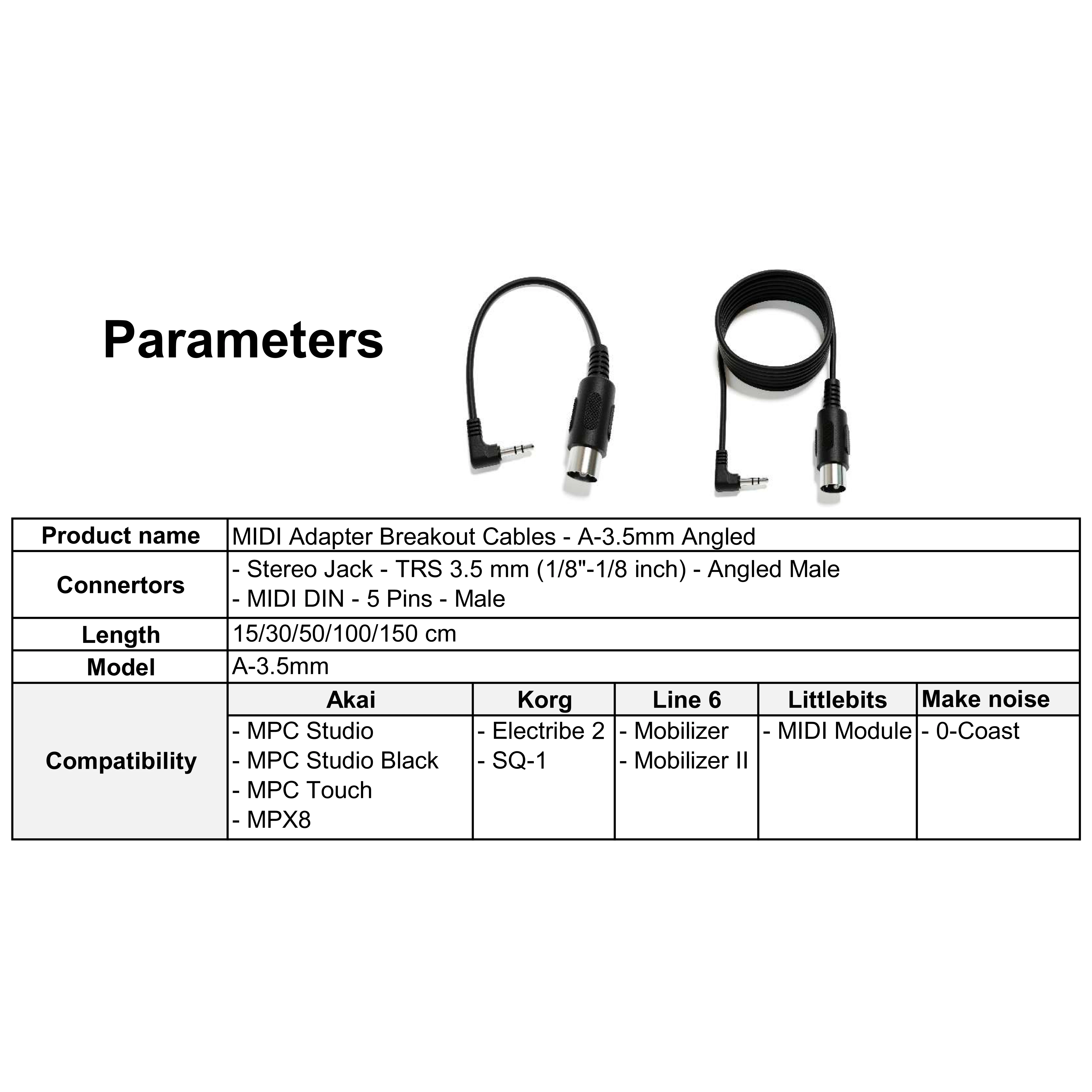 ExcelValley - Mannelijke DIN MIDI-adapter breakout-conversiekabel - Mini / Micro jack - TRS 2,5 mm / 3,5 mm