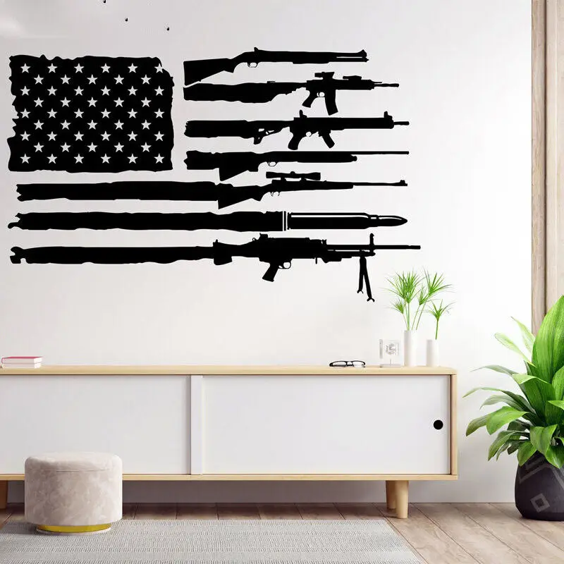 Пистолет Флаг США пистолеты Наклейка на стену военные наклейки на стену солдат настенная художественная виниловая наклейка-мальчик комната фрески 3D67