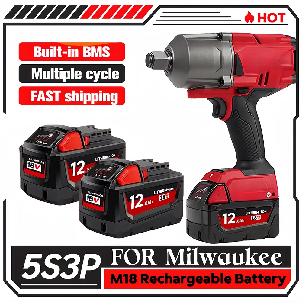 For 18V Milwaukee M18 12000mAh High-capacity Lithium Battery 48-11-1860 48-11-1850 48-11-1840 48-11-1820 Rechargeable Battery