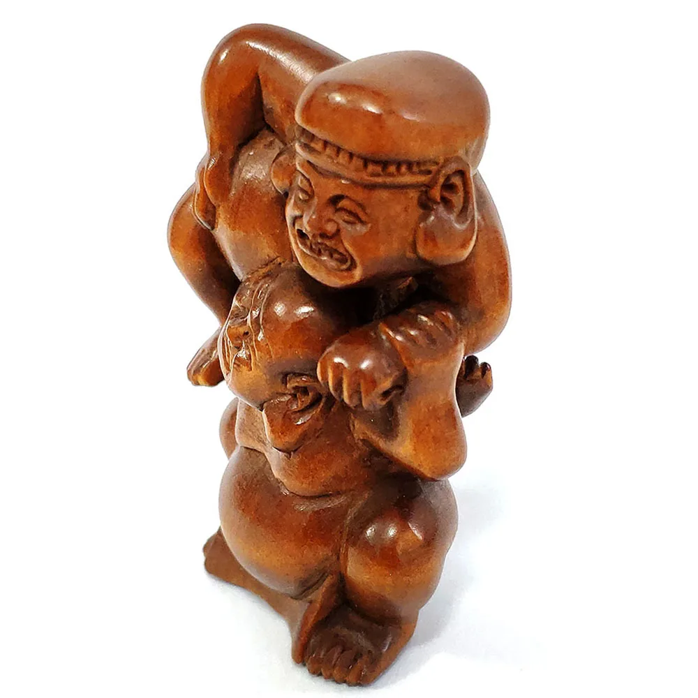 Imagem -03 - Mão Esculpida Japonês Boxwood Netsuke Escultura Estatueta2 Wrestler Men Y8065